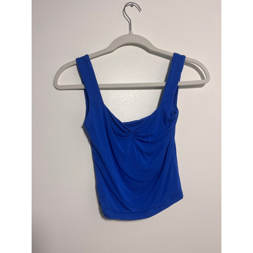 Royal Blue Ruched‎ Bust Tank Top Square Neck Sleeveless Jersey Knit Cobalt